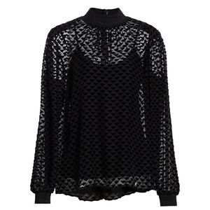 VELVET DEVORÉ DOT EMBROIDERED TOP